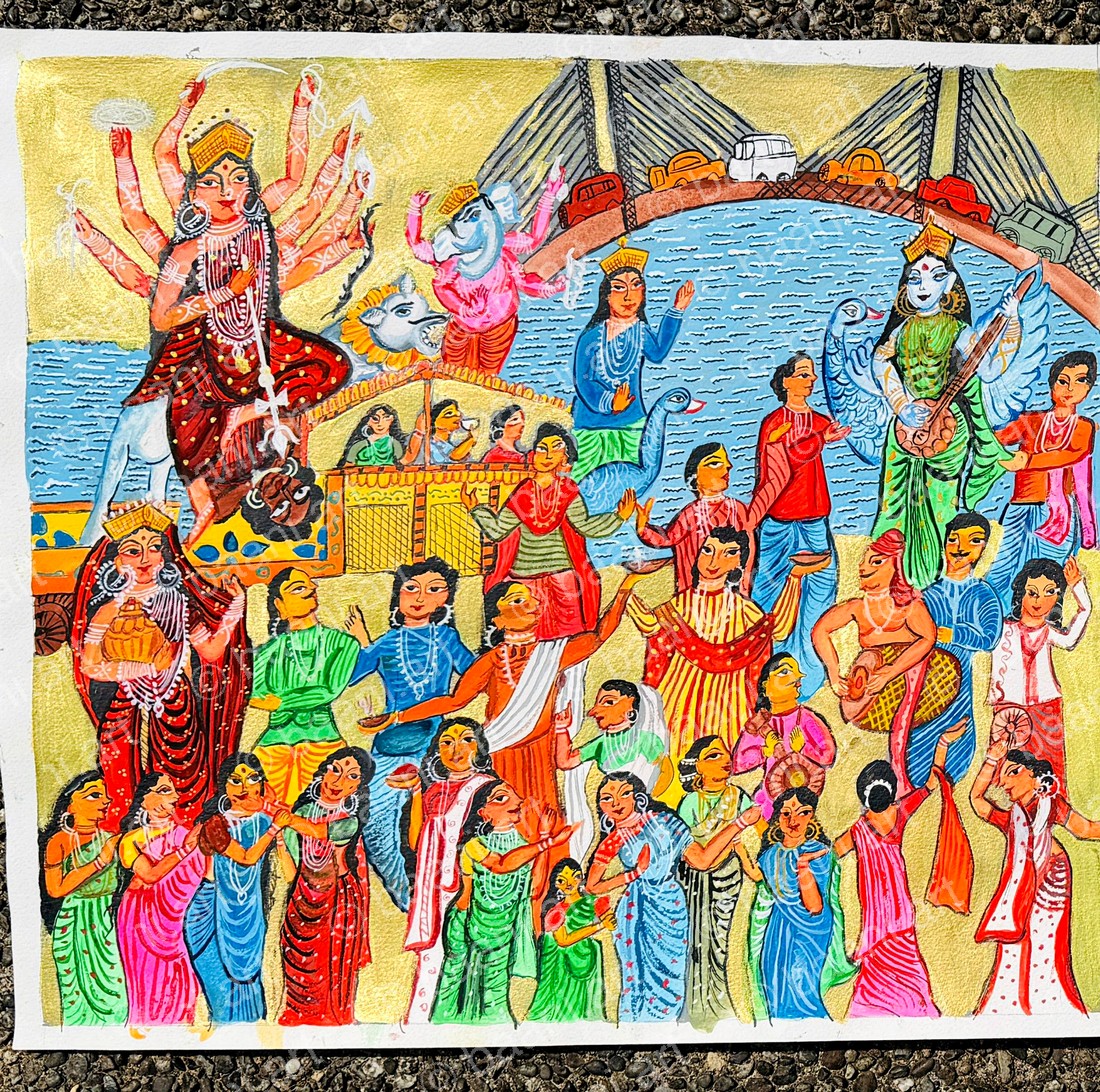 Kalighat — Grand Durga Puja procession with Howrah Bridge